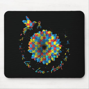 Bird Flower Ribbon Puzzle Live Love Accept Autism  Mouse Pad