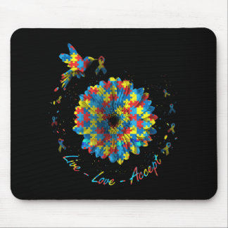 Bird Flower Ribbon Puzzle Live Love Accept Autism  Mouse Pad