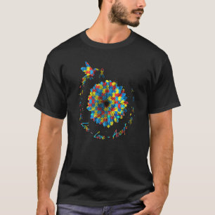 Bird Flower Ribbon Puzzle Live Love Accept Autism T-Shirt