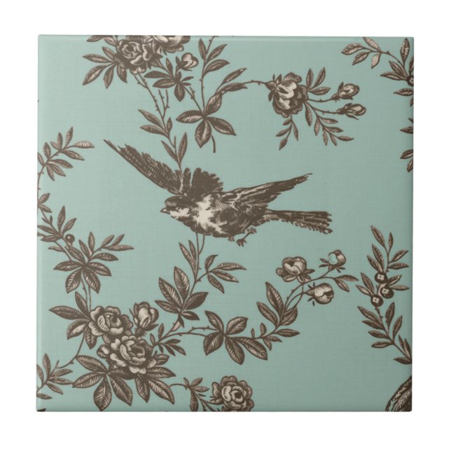 Bird flower toile tile (Front)