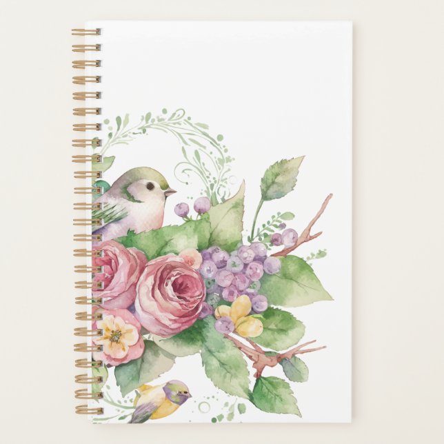 Bird flower watercolor  planner (Front)