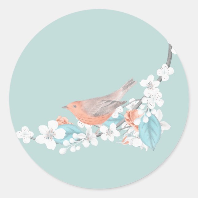 Bird & Flowers Classic Round Sticker (Front)
