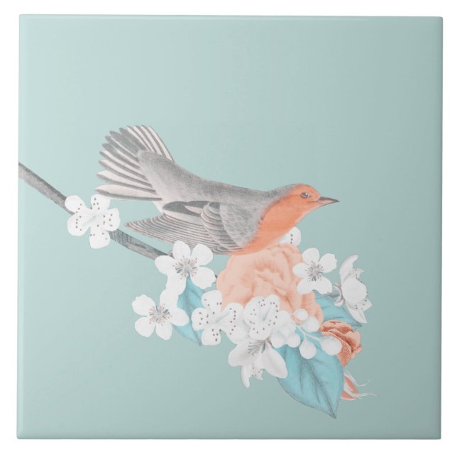 Bird & Flowers Tile (Front)