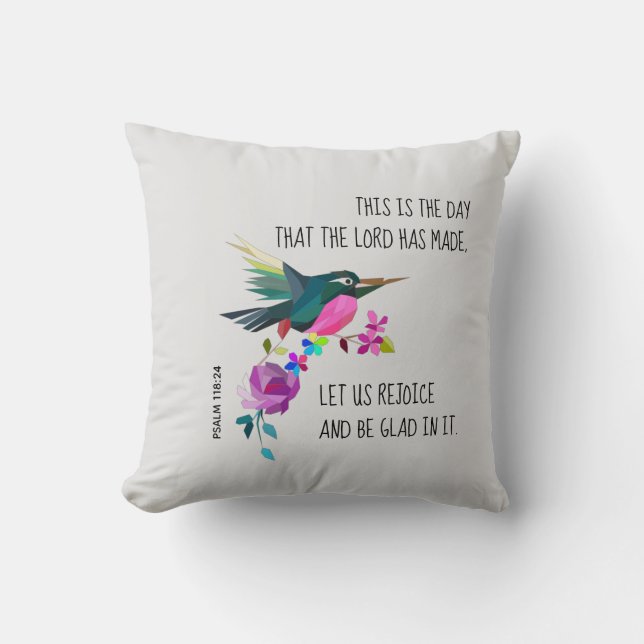 Bird & Flowers, w verse from Psalm 118:24 Cushion (Front)