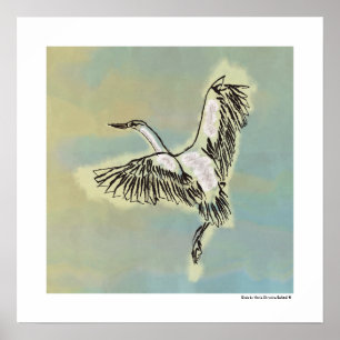 Bird Flying Blue Sky Original Deco Painting Print