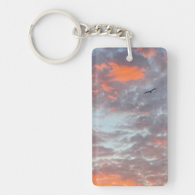 Bird Flying Pink Clouds Sky Photo Key Ring (Front)
