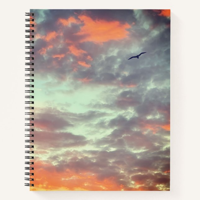 Bird Flying Pink Clouds Sky Photo Notebook (Front)
