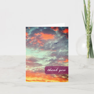 Bird Flying Pink Clouds Sky Thank You Note Card