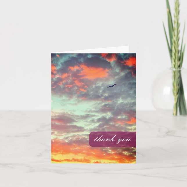 Bird Flying Pink Clouds Sky Thank You Note Card (Front)