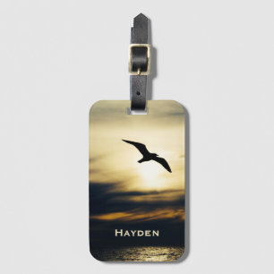Bird Flying Silhouette Sunset Personalised Luggage Tag