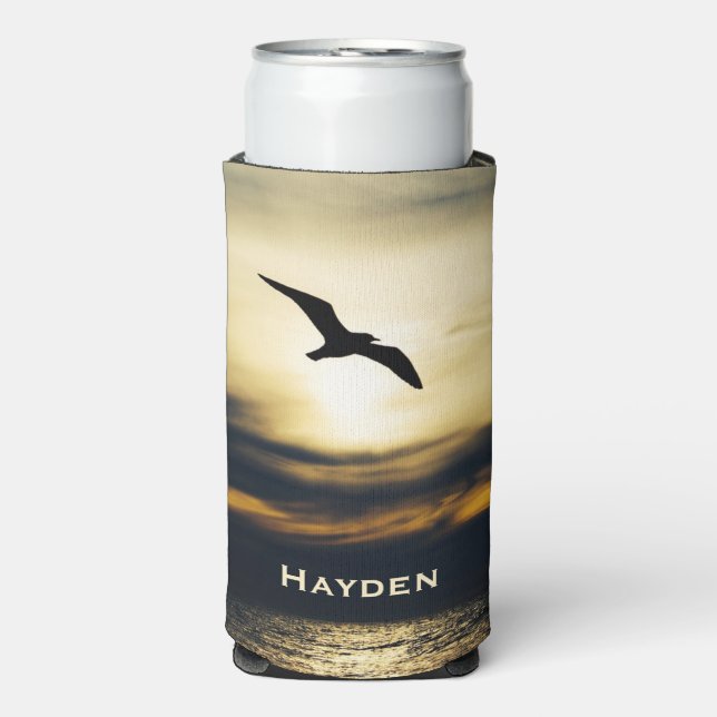 Bird Flying Silhouette Sunset Personalised Seltzer Can Cooler (Seltzer Front)