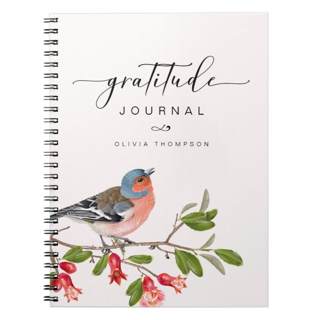 Bird Foliage Gratitude Journal Personalised Pink (Front)