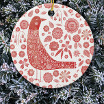 Bird Folk Art Ceramic Tree Decoration<br><div class="desc">Scandinavian folk art style red and white festive floral design.  Original art by Nic Squirrell.</div>
