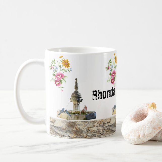 Bird Fountain Floral Mug (With Donut)