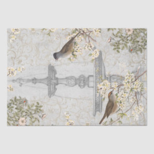 Bird Fountain Garden Rose Flower Vintage Decoupage Tissue Paper