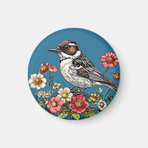 Bird Framed by Vibrant Flowers Magnet