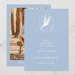 Bird French Blue Floral Photo Wedding Save The Date