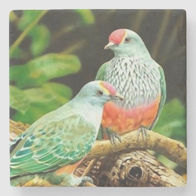 Bird green_coaster stone posavases coaster (Front)