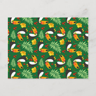 Bird Green Leave Orange Red Flower Tropical Jungle Postcard