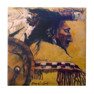 Bird Headdress and Shield Ceramic Tile