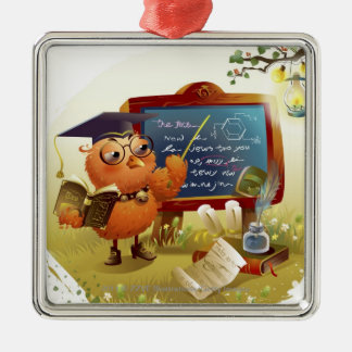 Bird holding a book and teaching at a blackboard metal tree decoration