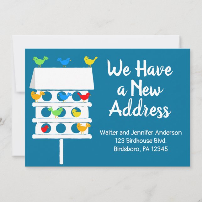Bird Hotel Condominium Birdhouse New Address Invitation (Front)