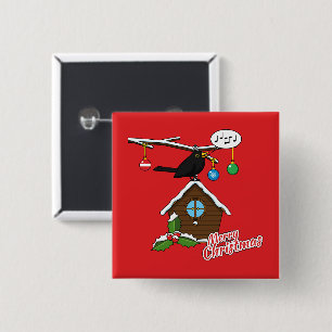 Bird House Merry Christmas 15 Cm Square Badge