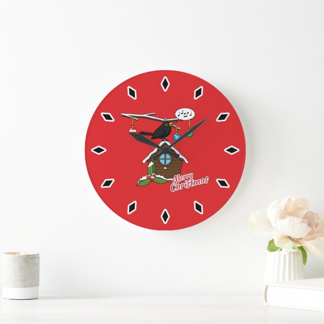 Bird House Merry Christmas Large Clock (Home)