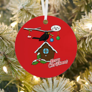 Bird House Merry Christmas Metal Tree Decoration
