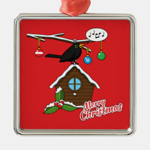Bird House Merry Christmas Metal Tree Decoration