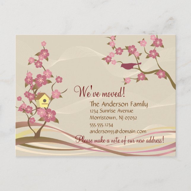 Bird House Moving Announcement Postcard Grey (Front)