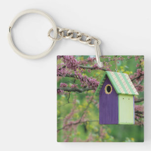 Bird House On A Redbud Tree Key Ring