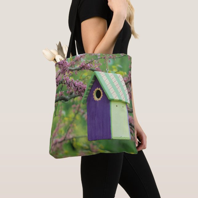 Bird House On A Redbud Tree Tote Bag (Close Up)