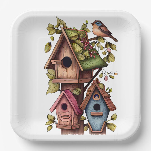 Bird Houses  Paper Plate (Front)