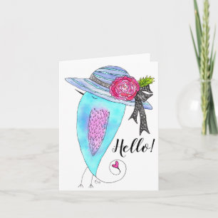 Bird in a Floral Hat Hello Greeting Card