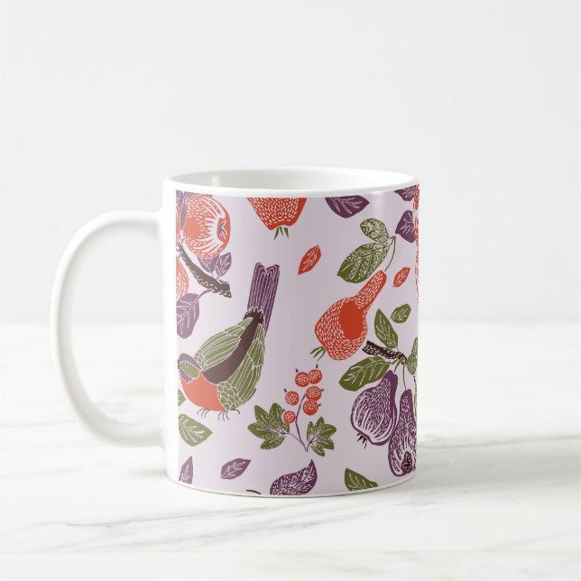 bird in a fruit garden. seamless pattern coffee mug (Left)