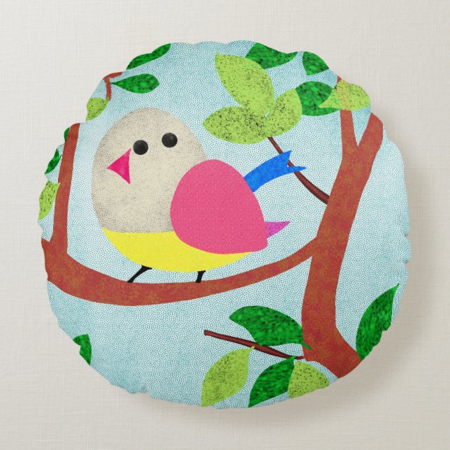 Bird in a tree round cushion (Front)