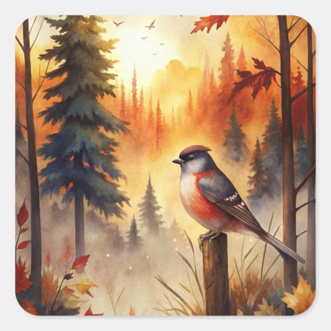 Bird in Autumn Square Sticker (Front)