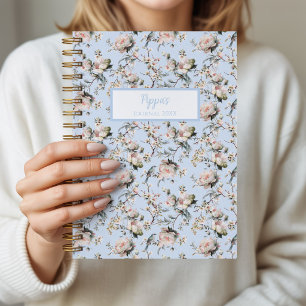 Bird in Blossom Blue Personalised Journal Notebook