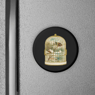 Bird In Cage Winter Scene Magnet