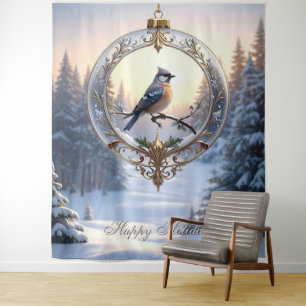 Bird in Christmas Ornament Backdrop Tapestry