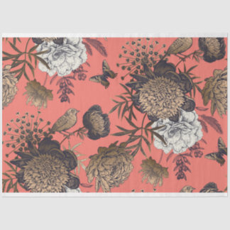 Bird in Coral Bloom Tissue Paper