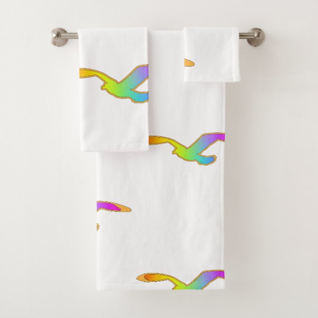 Bird In Flight Repeat White      Bath Towel Set (Insitu)
