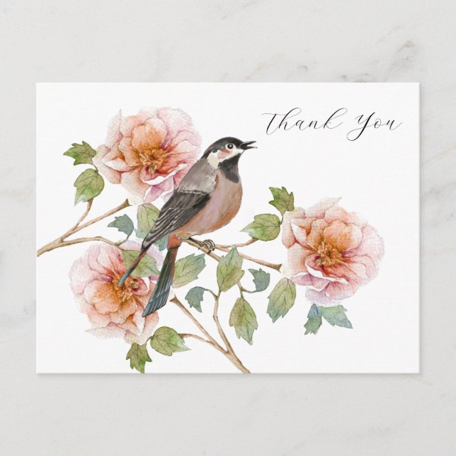 BIrd in Flowers Thank You Card (Front)