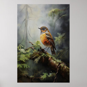Bird In Forest Wall Print, Bird Rustic, Botanical Poster