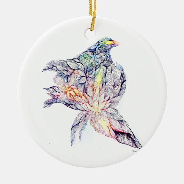 Bird in her nest ceramic tree decoration (Front)