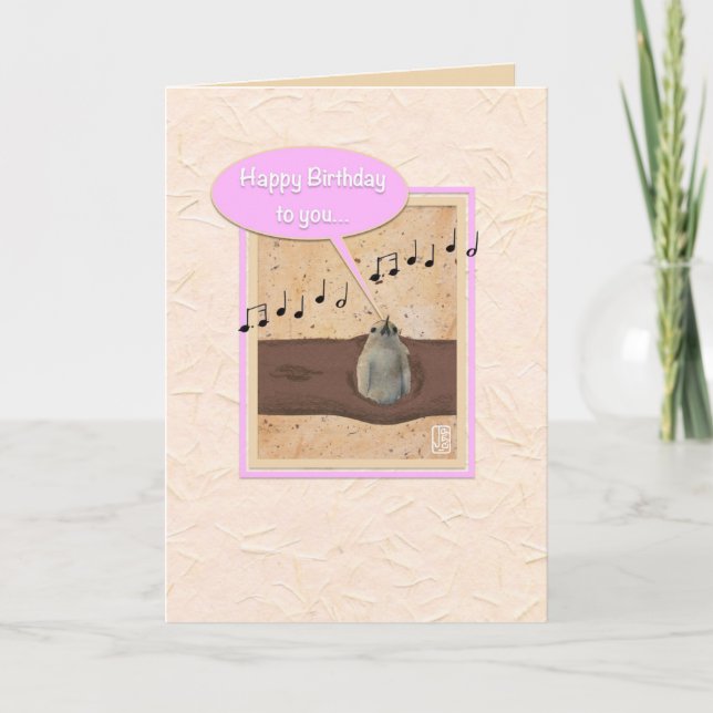 Bird in Log Pink framed Birthday Card (Front)