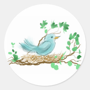 Bird in Nest Classic Round Sticker