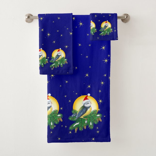Bird in Santa Hat Bath Towel Set (Insitu)