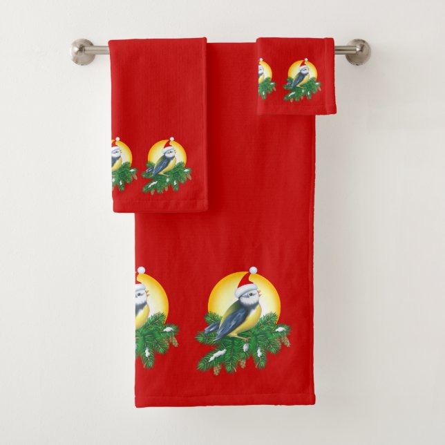 Bird in Santa Hat Bath Towel Set (Insitu)